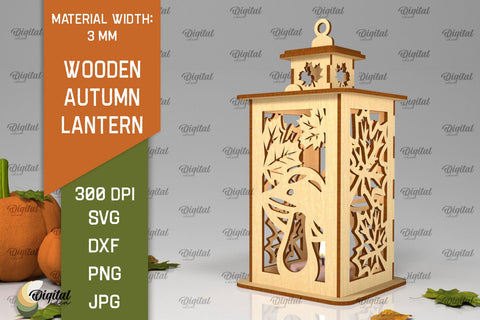 Wooden Autumn Lantern Laser Cut. Fall Lantern SVG Design SVG Evgenyia Guschina 