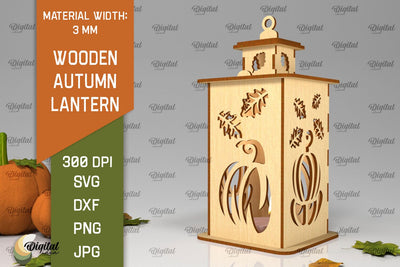 Wooden Autumn Lantern Laser Cut. Fall Lantern SVG Design SVG Evgenyia Guschina 