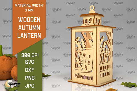 Wooden Autumn Lantern Laser Cut. Fall Lantern SVG Design SVG Evgenyia Guschina 
