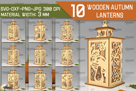 Wooden Autumn Lanterns Laser Cut Bundle. Fall Lanterns SVG SVG Evgenyia Guschina 