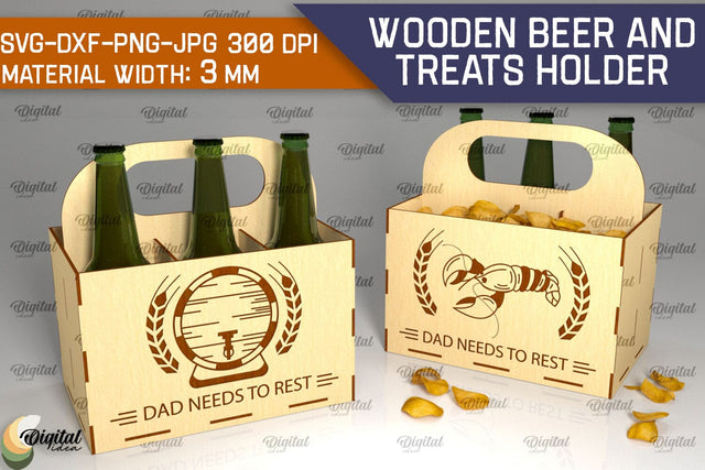 Wooden Beer And Treats Holder Laser Cut. Bottle Box SVG SVG Evgenyia Guschina 