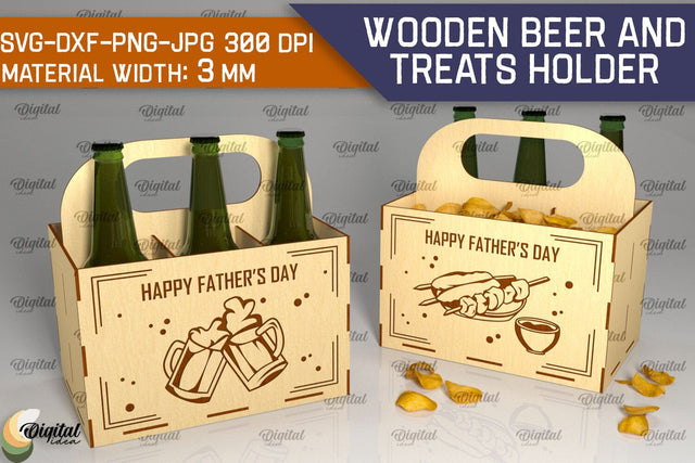 Wooden Beer And Treats Holder Laser Cut. Bottle Box SVG SVG Evgenyia Guschina 
