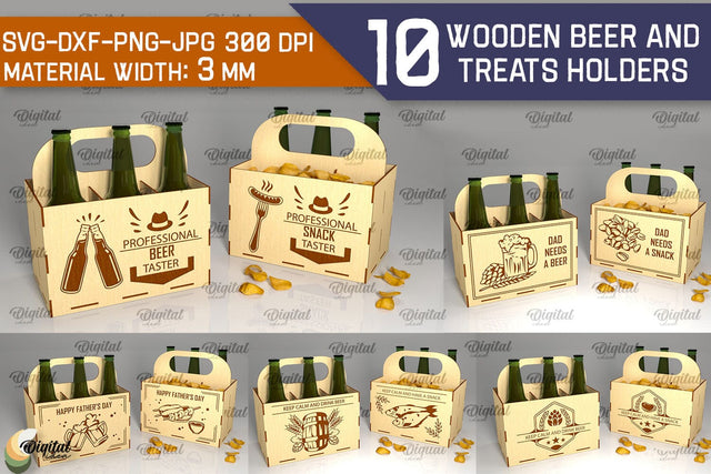 Wooden Beer And Treats Holders Laser Cut Bundle. Bottle Boxes SVG SVG Evgenyia Guschina 