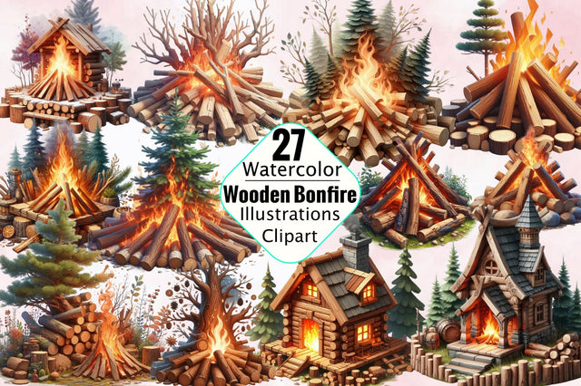 Wooden Bonfire Sublimation Clipart Bundle Sublimation SVGArt 
