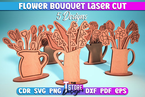 Wooden Bouquet Design Bundle | Flower Bouquet Laser Cut Design | Gift Laser Cut SVG The T Store Design 