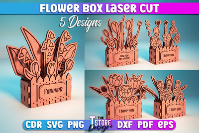 Wooden Bouquet Design Bundle | Flower Box Laser Cut Design | Gift Laser Cut SVG The T Store Design 