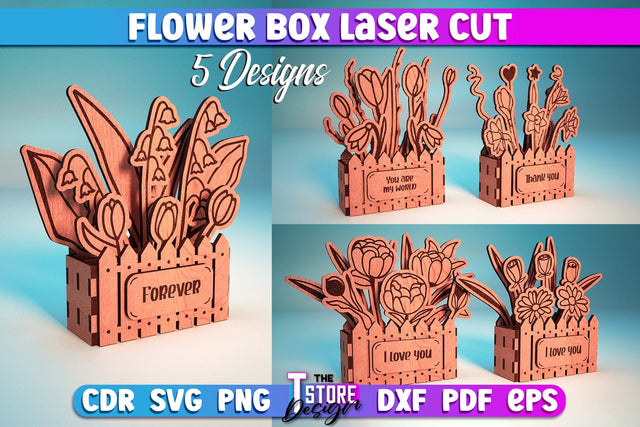 Wooden Bouquet Design Bundle | Flower Box Laser Cut Design | Gift Laser Cut SVG The T Store Design 
