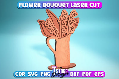 Wooden Bouquet Design | Flower Bouquet Laser Cut Design | Gift Laser Cut SVG The T Store Design 