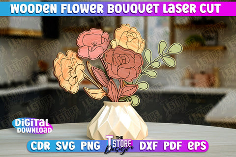 Wooden Bouquet Design | Flower Bouquet Laser Cut Design | Gift Laser Cut SVG The T Store Design 
