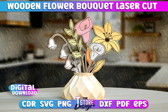 Wooden Bouquet Design | Flower Bouquet Laser Cut Design | Gift Laser Cut SVG The T Store Design 