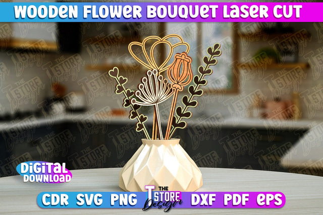 Wooden Bouquet Design | Flower Bouquet Laser Cut Design | Gift Laser Cut SVG The T Store Design 