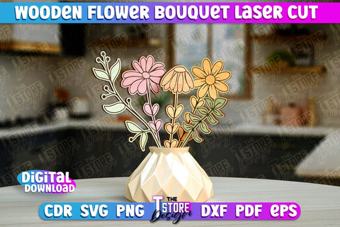 Wooden Bouquet Design | Flower Bouquet Laser Cut Design | Gift Laser Cut SVG The T Store Design 