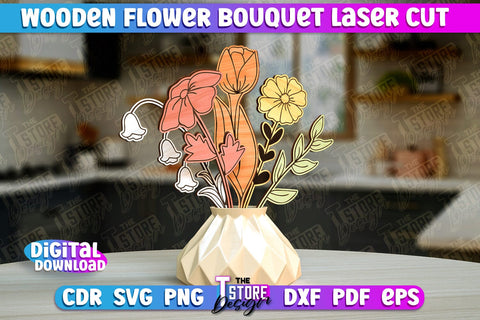Wooden Bouquet Design | Flower Bouquet Laser Cut Design | Gift Laser Cut SVG The T Store Design 