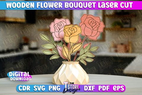 Wooden Bouquet Design | Flower Bouquet Laser Cut Design | Gift Laser Cut SVG The T Store Design 