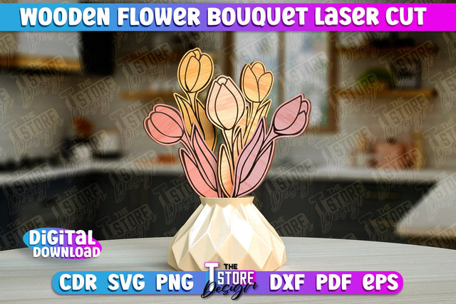 Wooden Bouquet Design | Flower Bouquet Laser Cut Design | Gift Laser Cut SVG The T Store Design 
