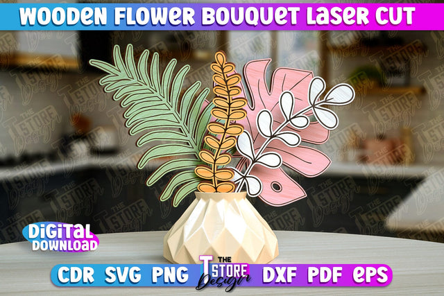 Wooden Bouquet Design | Flower Bouquet Laser Cut Design | Gift Laser Cut SVG The T Store Design 