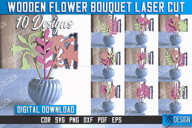 Wooden Bouquet Design | Flower Bouquet Laser Cut Design | Mother’s Day Gift SVG Fly Design 