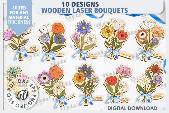 Wooden Bouquets Laser Cut Bundle. Mother's Day SVG SVG Evgenyia Guschina 