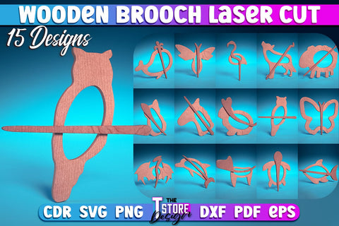 Wooden Brooch Laser Cut | Accessories Laser Cut Design | CNC Files SVG The T Store Design 
