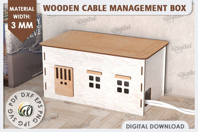 Wooden Cable Management Box Laser Cut. 3D House SVG SVG Evgenyia Guschina 