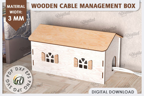 Wooden Cable Management Box Laser Cut. 3D House SVG SVG Evgenyia Guschina 