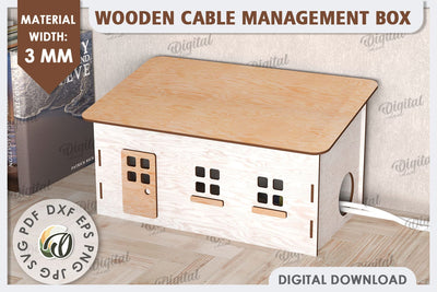 Wooden Cable Management Box Laser Cut. 3D House SVG SVG Evgenyia Guschina 