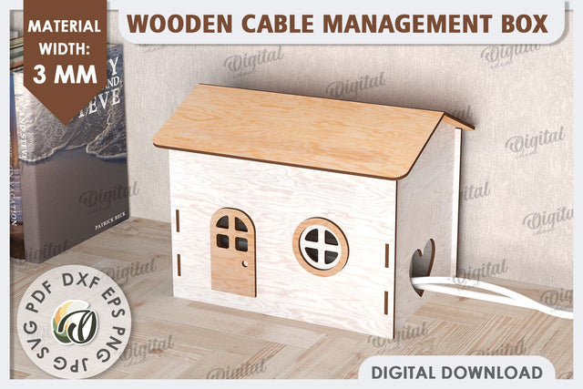 Wooden Cable Management Box Laser Cut. 3D House SVG SVG Evgenyia Guschina 