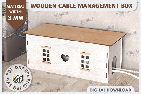 Wooden Cable Management Box Laser Cut. 3D House SVG SVG Evgenyia Guschina 