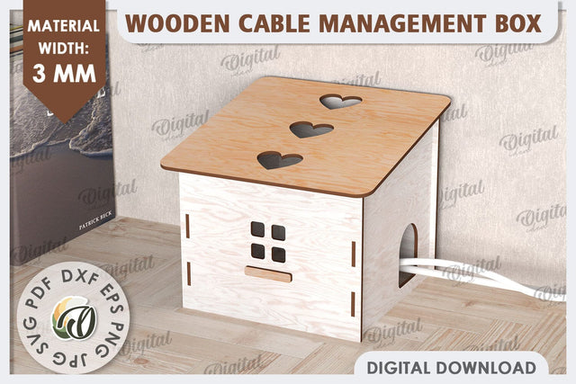 Wooden Cable Management Box Laser Cut. 3D House SVG SVG Evgenyia Guschina 