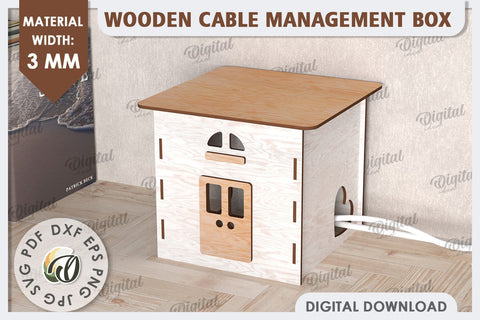 Wooden Cable Management Box Laser Cut. 3D House SVG SVG Evgenyia Guschina 