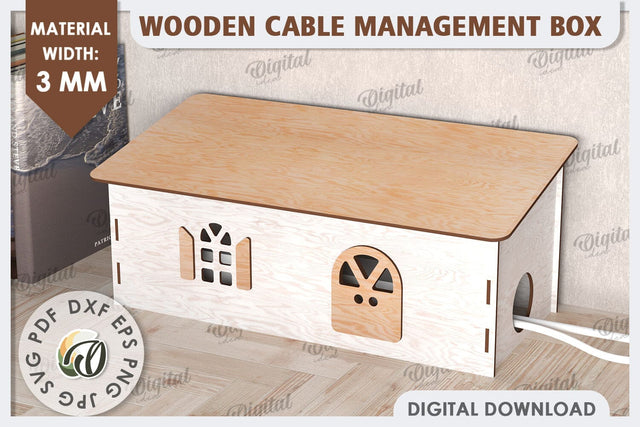 Wooden Cable Management Box Laser Cut. 3D House SVG SVG Evgenyia Guschina 