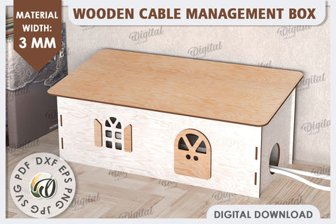Wooden Cable Management Box Laser Cut. 3D House SVG SVG Evgenyia Guschina 