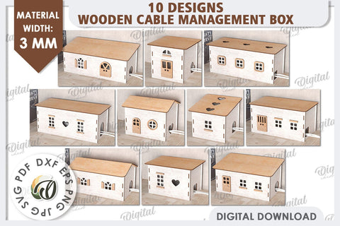 Wooden Cable Management Boxes LaserCut Bundle. 3D Houses SVG SVG Evgenyia Guschina 