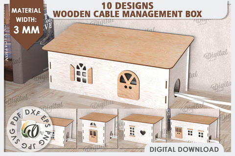 Wooden Cable Management Boxes LaserCut Bundle. 3D Houses SVG SVG Evgenyia Guschina 