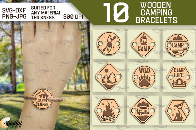 Wooden Camping Bracelets SVG Bundle. Camping Laser Cut SVG Evgenyia Guschina 