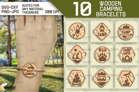 Wooden Camping Bracelets SVG Bundle. Camping Laser Cut SVG Evgenyia Guschina 