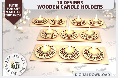 Wooden Candle Holders Laser Cut Bundle. Home Decor SVG SVG Evgenyia Guschina 