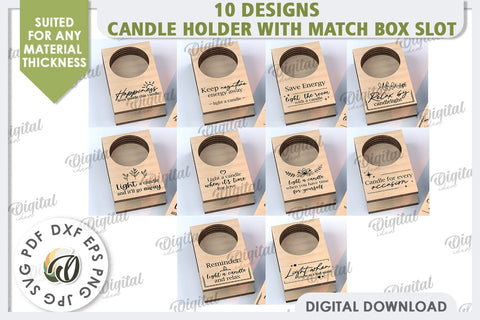 Wooden Candle Holders with Match Box Slot Laser Cut Bundle SVG Evgenyia Guschina 