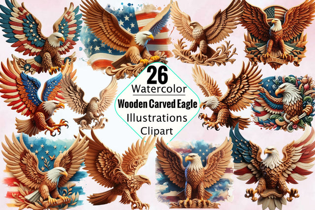 Wooden Carved Eagle Sublimation Clipart Bundle Sublimation SVGArt 