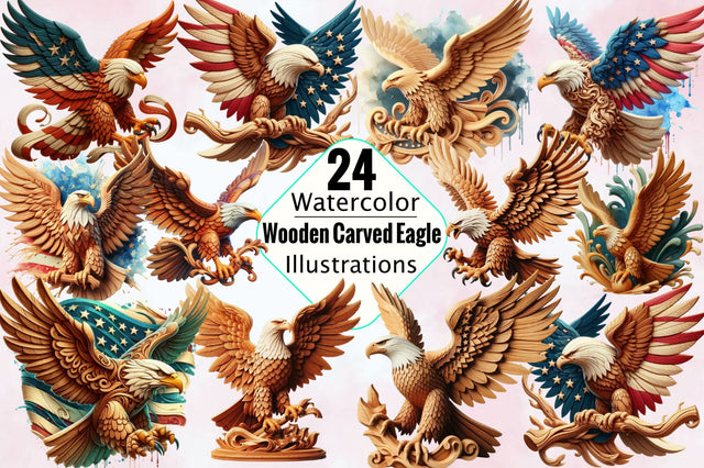 Wooden Carved Eagle Sublimation Clipart Bundle Sublimation SVGArt 