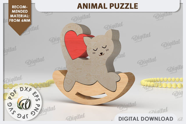 Wooden Cat Puzzle Laser Cut. Animal Puzzle SVG Design SVG Evgenyia Guschina 