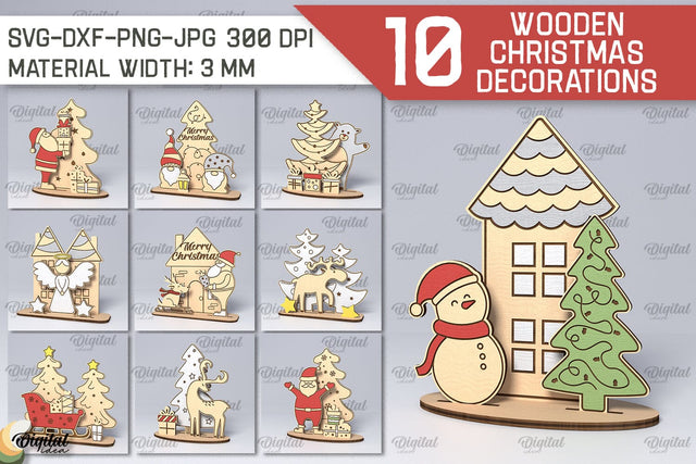 Wooden Christmas Decor Laser Cut Bundle. Merry Christmas SVG SVG Evgenyia Guschina 