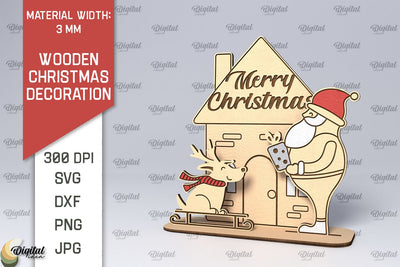 Wooden Christmas Decor Laser Cut Design. Merry Christmas SVG SVG Evgenyia Guschina 