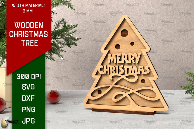 Wooden Christmas Tree Laser Cut. Christmas Home Decor SVG SVG Evgenyia Guschina 