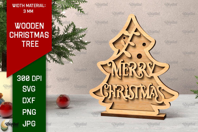 Wooden Christmas Tree Laser Cut. Christmas Home Decor SVG SVG Evgenyia Guschina 