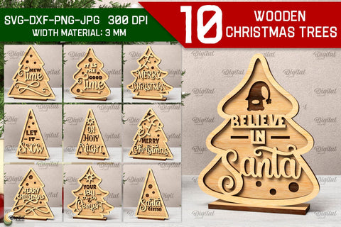 Wooden Christmas Trees Laser Cut Bundle. Christmas Decor SVG SVG Evgenyia Guschina 