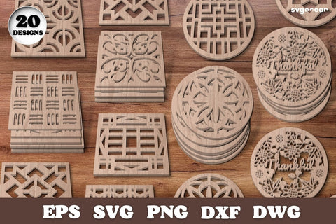 Wooden Coasters Laser Cut Megabundle SVG SvgOcean 