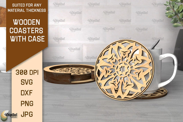 Wooden Coasters With Holder Laser Cut. Home Decor SVG SVG Evgenyia Guschina 
