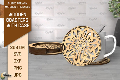 Wooden Coasters With Holder Laser Cut. Home Decor SVG SVG Evgenyia Guschina 