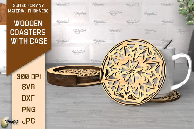 Wooden Coasters With Holder Laser Cut. Home Decor SVG SVG Evgenyia Guschina 